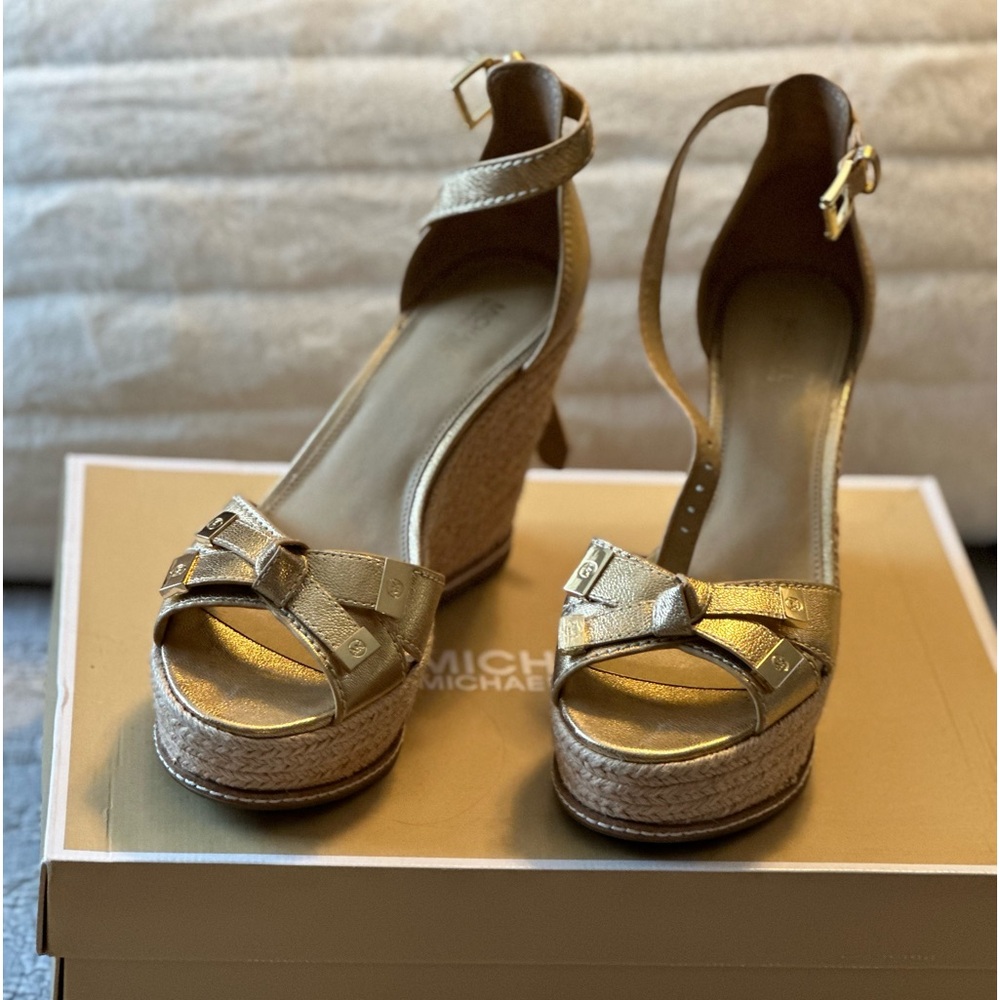 MK gold wedge espadrille